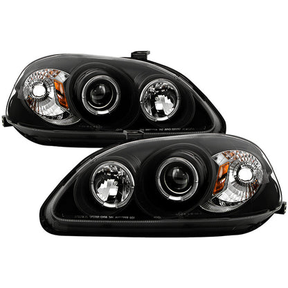 Spyder Honda Civic 96-98 Projector Headlights LED Halo Amber Reflctr Blk PRO-YD-HC96-AM-BK 5010902