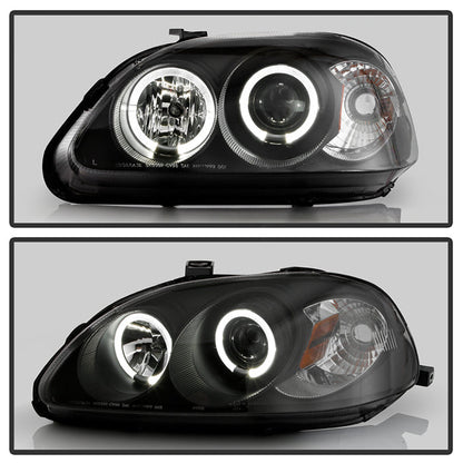 Spyder Honda Civic 96-98 Projector Headlights LED Halo Amber Reflctr Blk PRO-YD-HC96-AM-BK 5010902
