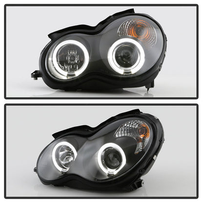 Spyder Mercedes Benz C-Class 01-05 4 DrProjector Headlights Halogen LED Halo Blk PRO-YD-MBW203-HL-BK 5011251