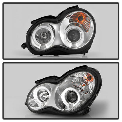 Spyder Mercedes Benz C-Class 01-05 4 DrProjector Headlights Halogen-LED Halo Chrm PRO-YD-MBW203-HL-C 5011268