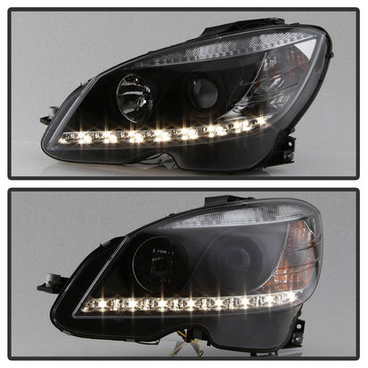 Spyder Mercedes Benz C-Class 08-11 Projector Headlights Halogen - DRL Blk PRO-YD-MBW20408-DRL-BK 5042262