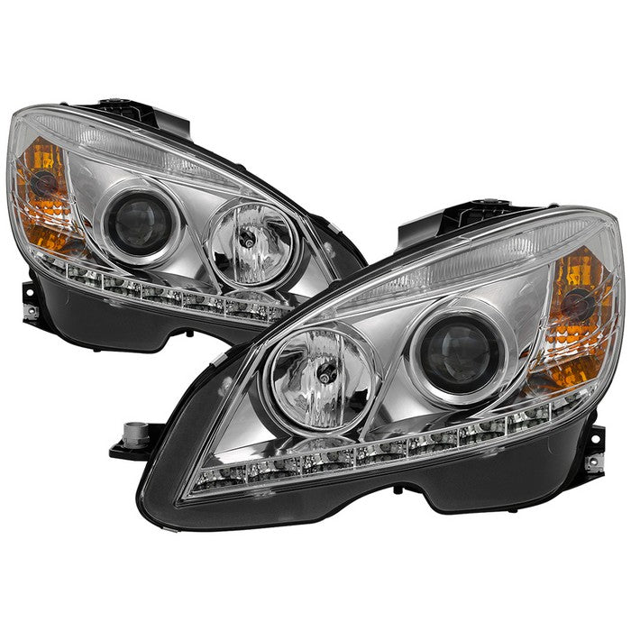 Spyder Mercedes Benz C-Class 08-11 Projector Headlights Halogen - DRL Chrm PRO-YD-MBW20408-DRL-C 5042255