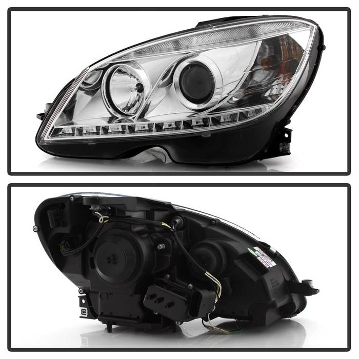 Spyder Mercedes Benz C-Class 08-11 Projector Headlights Halogen - DRL Chrm PRO-YD-MBW20408-DRL-C 5042255