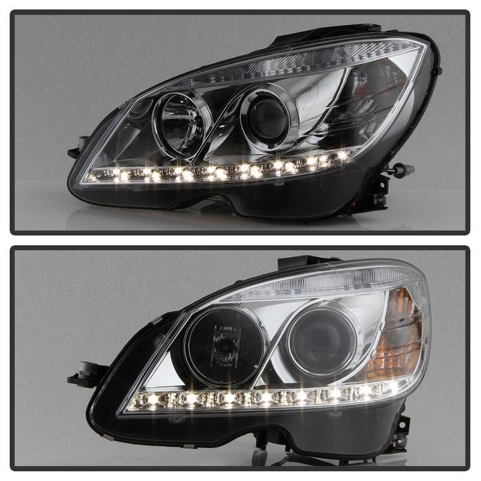 Spyder Mercedes Benz C-Class 08-11 Projector Headlights Halogen - DRL Chrm PRO-YD-MBW20408-DRL-C 5042255