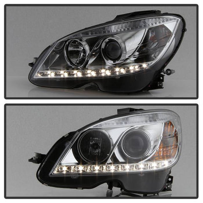 Spyder Mercedes Benz C-Class 08-11 Projector Headlights Halogen - DRL Chrm PRO-YD-MBW20408-DRL-C 5042255
