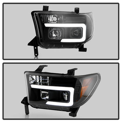 Spyder 08-13 Toyota Sequoia Projector Headlights - Light Bar DRL - Black PRO-YD-TTU07V2-LB-BK 5085344