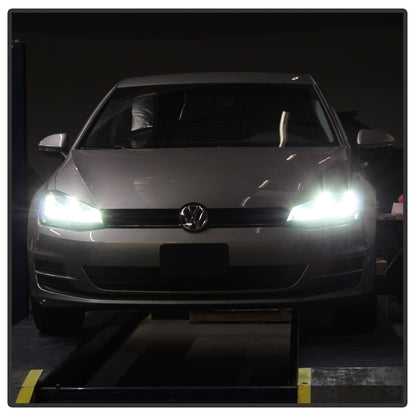 Spyder Volkswagen Golf VII 14-16 Projector Headlights DRL LED Blk Stripe Blk PRO-YD-VG15-BLK-DRL-BK 5080578