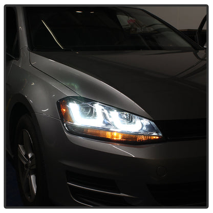 Spyder Volkswagen Golf VII 14-16 Projector Headlights DRL LED Blk Stripe Blk PRO-YD-VG15-BLK-DRL-BK 5080578