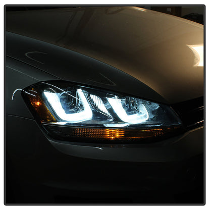 Spyder Volkswagen Golf VII 14-16 Projector Headlights DRL LED Blk Stripe Blk PRO-YD-VG15-BLK-DRL-BK 5080578