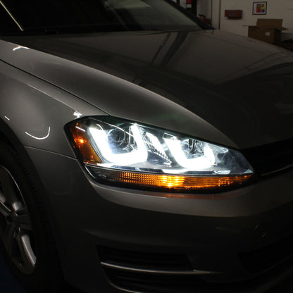 Spyder Volkswagen Golf VII 14-16 Projector Headlights DRL LED Blk Stripe Blk PRO-YD-VG15-BLK-DRL-BK 5080578