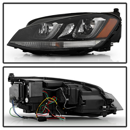 Spyder Volkswagen Golf VII 14-16 Projector Headlights DRL LED Blk Stripe Blk PRO-YD-VG15-BLK-DRL-BK 5080578