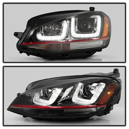 Spyder Volkswagen Golf VII 14-16 Projector Headlights DRL LED Red Stripe Blk PRO-YD-VG15-RED-DRL-BK 5080592