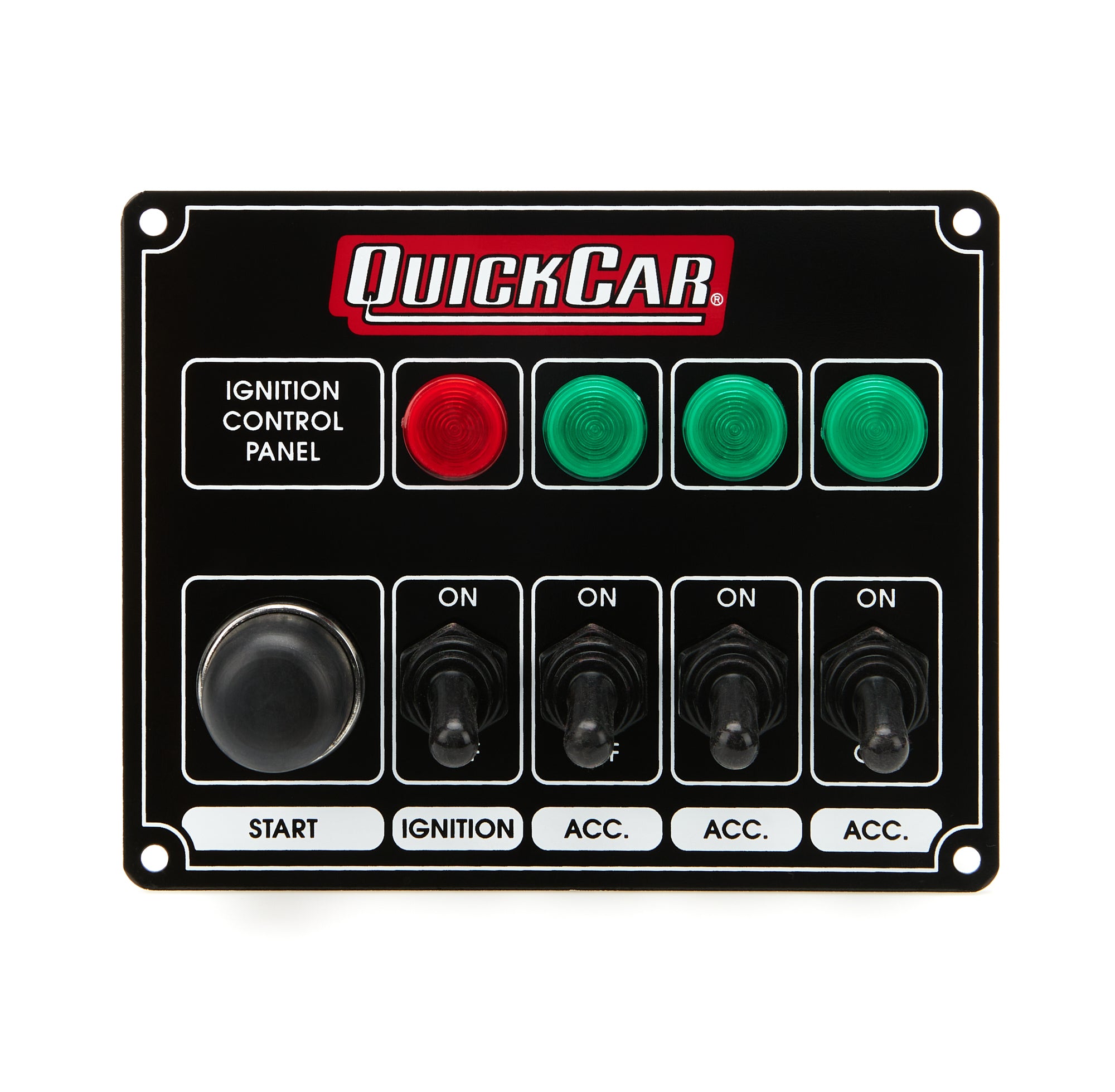 Quickcar Racing Products Ignition Panel Black w/ 3 Acc. & Lights Wiring Components Electrical Switch Panels and Components main image