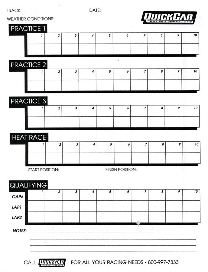 Quickcar Racing Products Time Organizer Sheets 100 Lap (50PK) Shop Equipment Note Pads and Set Up Sheets main image