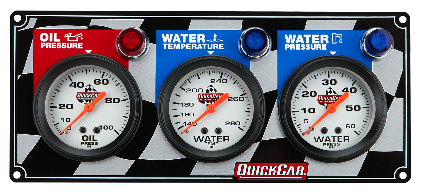QUICKCAR RACING PRODUCTS 3 Gauge Panel OP/WT/WP Gauges and Accessories Gauge Kits main image