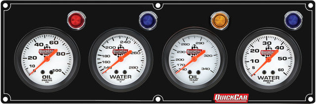 QUICKCAR RACING PRODUCTS 4 Gauge Panel OP/WT//OT/WP Black Gauges and Accessories Gauge Kits main image