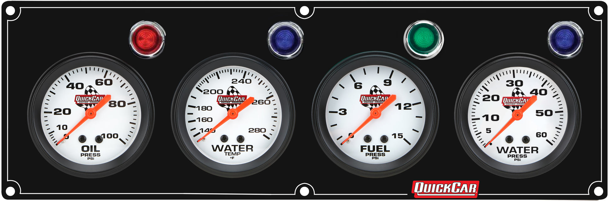QUICKCAR RACING PRODUCTS 4 Gauge Panel OP/WT/FP15/WP Black Gauges and Accessories Gauge Kits main image