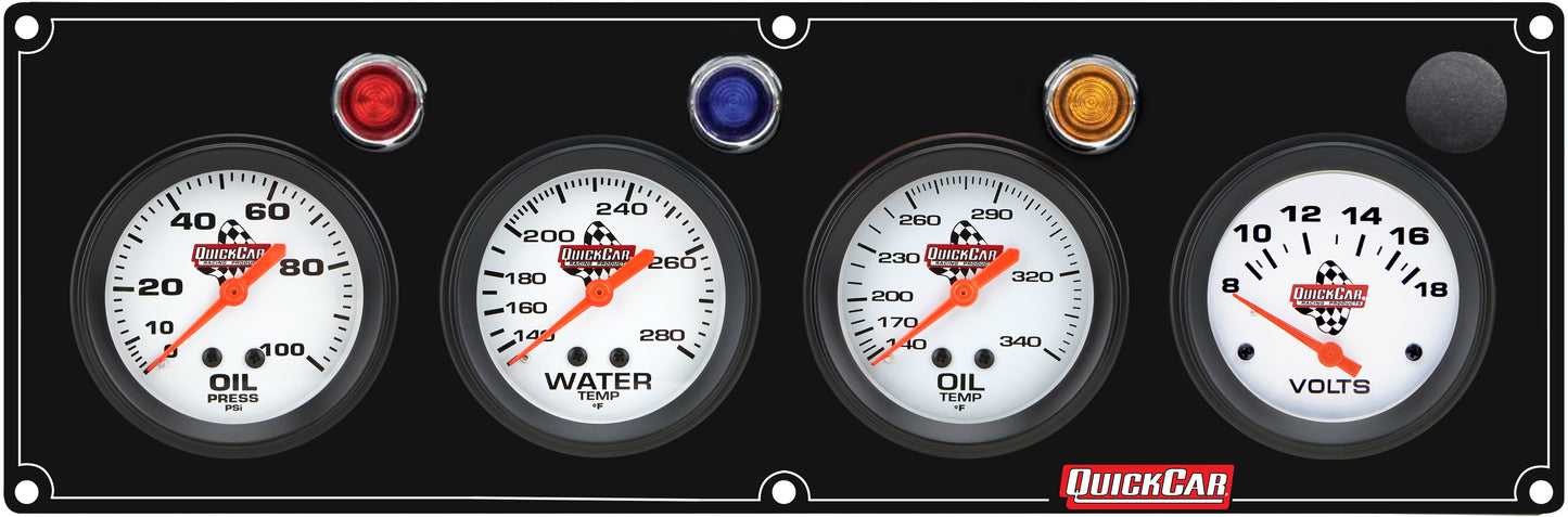 QUICKCAR RACING PRODUCTS 4 Gauge Panel OP/WT/OT/VT Black Gauges and Accessories Gauge Kits main image