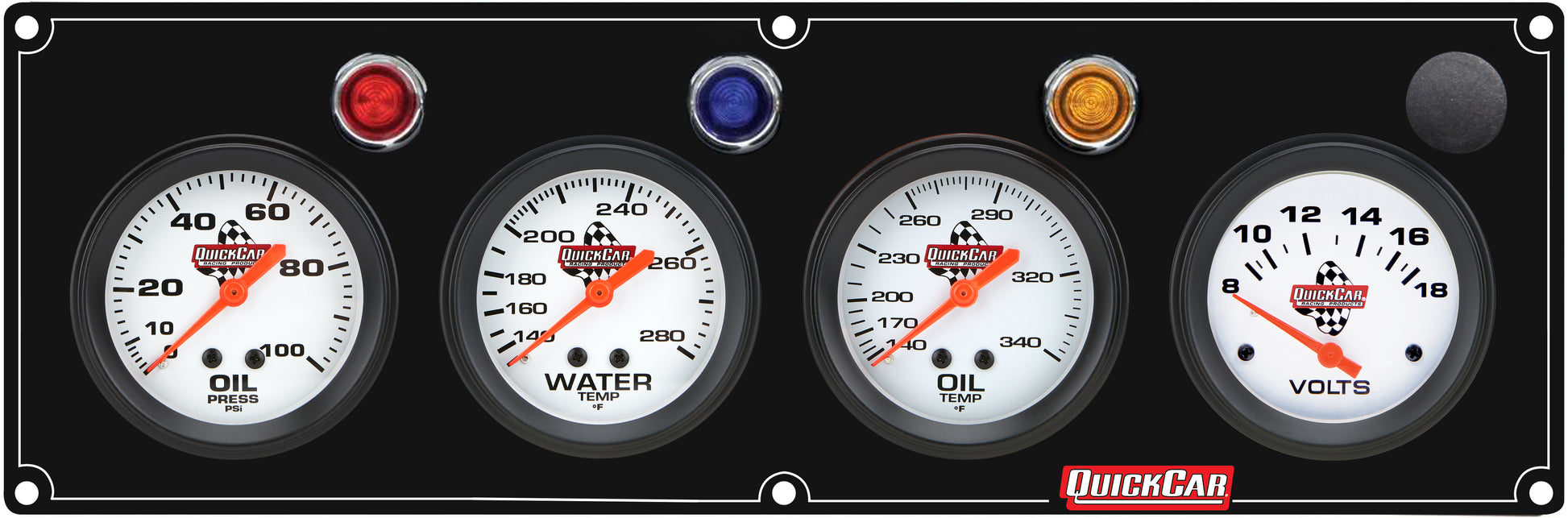 QUICKCAR RACING PRODUCTS 4 Gauge Panel OP/WT/OT/VT Black Gauges and Accessories Gauge Kits main image