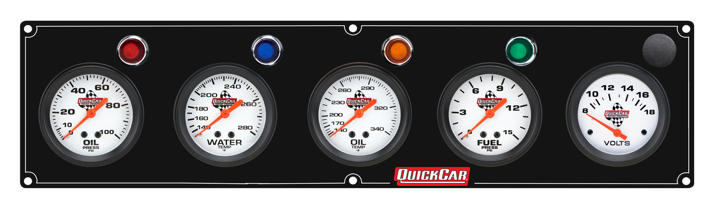 QUICKCAR RACING PRODUCTS 5 Gauge Panel OP/WT/OT/FP15/VT Black Gauges and Accessories Gauge Kits main image