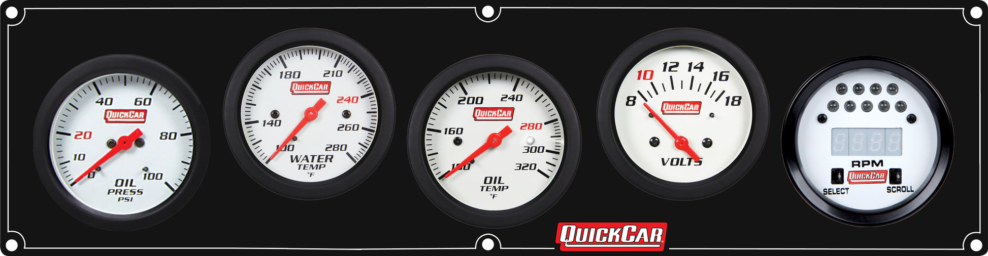 QUICKCAR RACING PRODUCTS Extreme 4-1 Panel w/Tach OP/WT/OT/VT Black Gauges and Accessories Gauge Kits main image