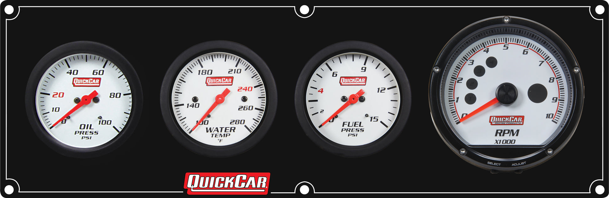 QUICKCAR RACING PRODUCTS Extreme 3-1 Panel w/Tach OP/WT/FP Black Gauges and Accessories Gauge Kits main image