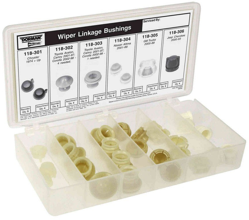 Dorman Autograde Windshield Wiper Linkage Bushing Tech Tray with 24 Pieces for Universal Repair 030-203