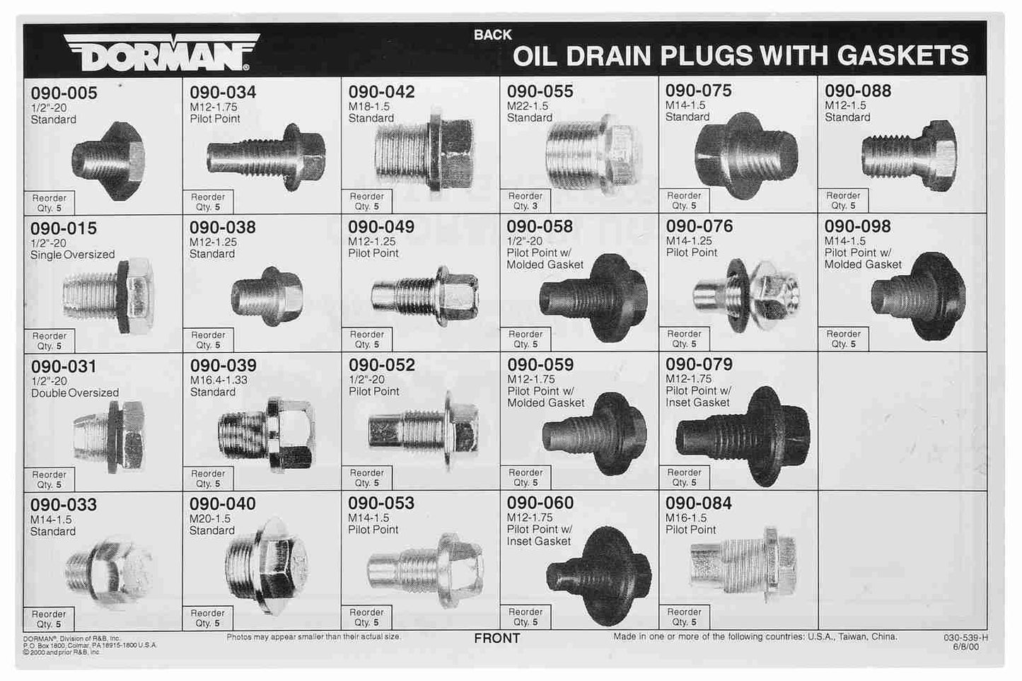 Dorman Autograde Engine Oil Drain Plug Tech Tray with 44 Pieces and Visual Guide 030-539