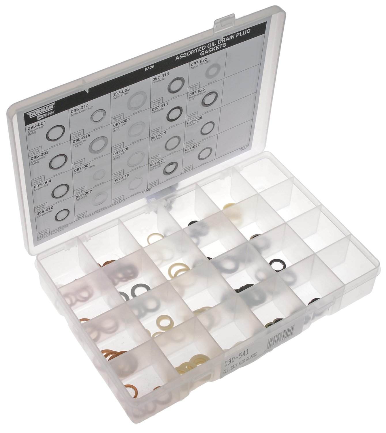 Dorman Autograde Engine Oil Drain Plug Gasket Assortment with 115 Pieces and Storage Tray 030-541