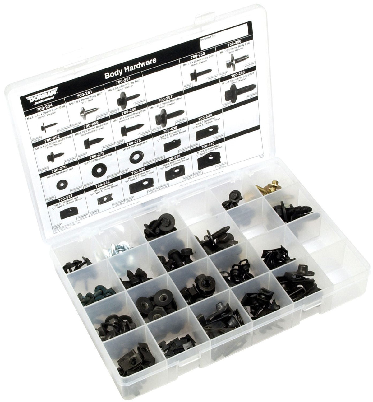 Dorman Autograde Body Hardware Assortment with Metric Bolts and Nuts in Reusable Tray 030-726