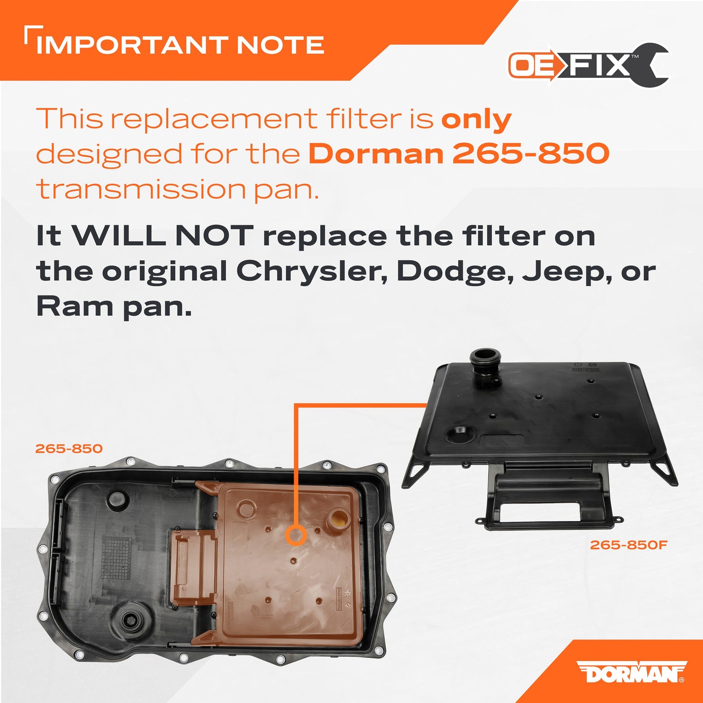 Dorman - OE Solutions Transmission Filter Kit with Gasket for 2021-2023 Chrysler, Dodge, Ram and 2021-2024 Jeep 265-850F