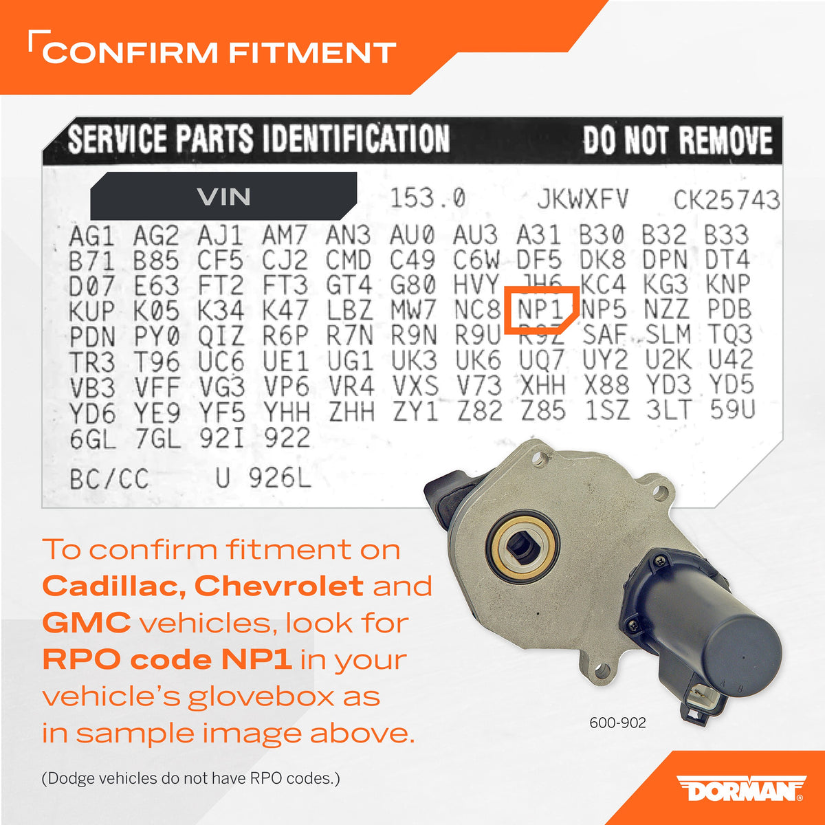 Dorman - OE Solutions Transfer Case Shift Motor for 2000-99 Cadillac, 2000-96 Chevrolet, 2002-01 Dodge, 2000-96 GMC 600-902