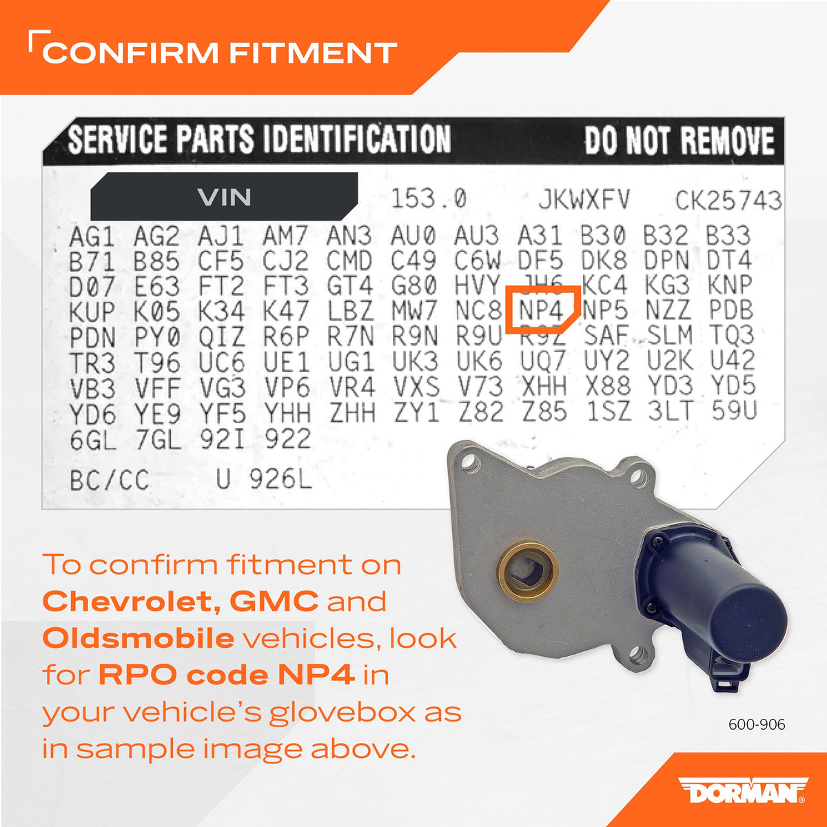 Dorman - OE Solutions Transfer Case Motor for 2005-98 Chevrolet GMC Oldsmobile 600-906