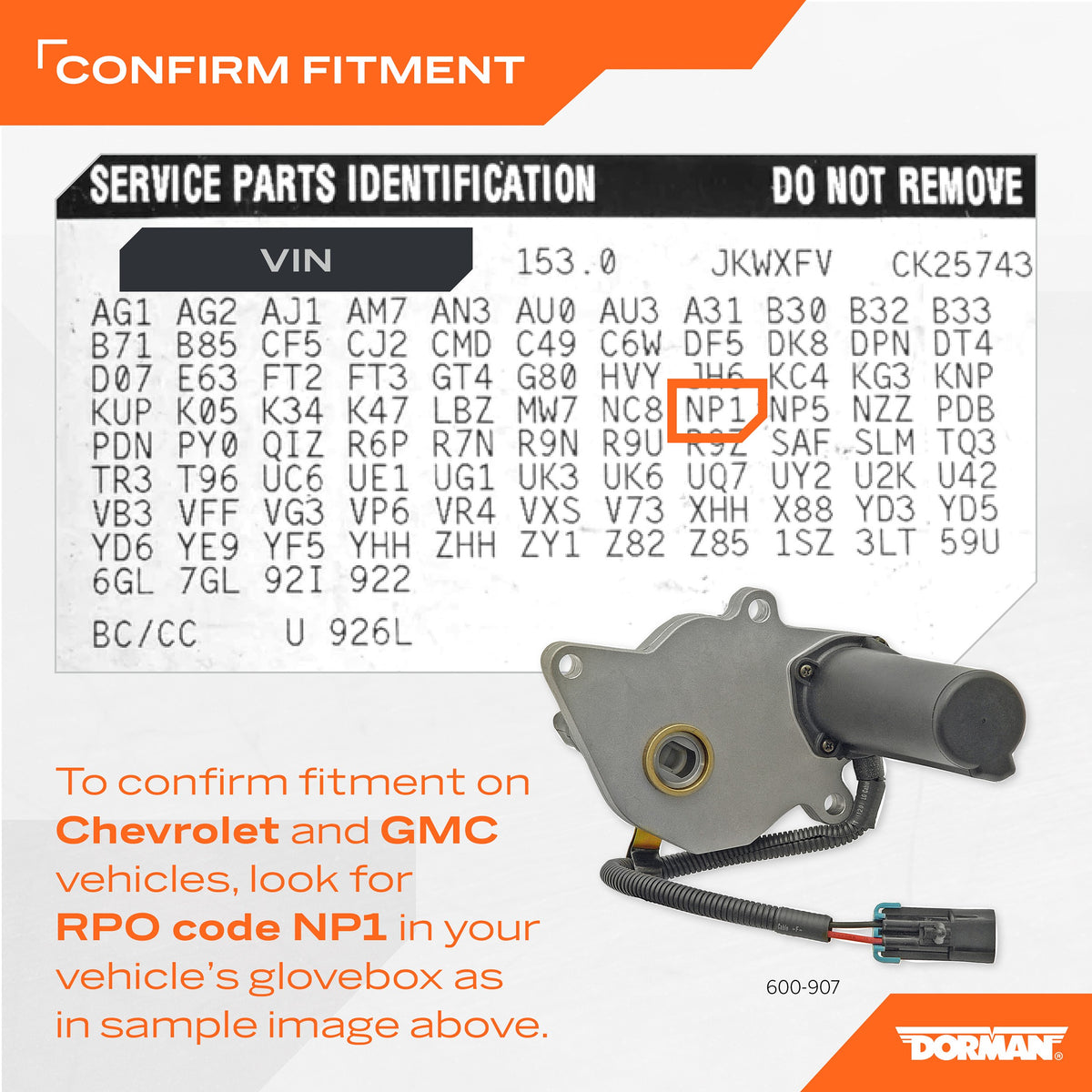Dorman Transfer Case Motor with Factory‑Style Connector for 2002-2001 Chevrolet GMC 600-907