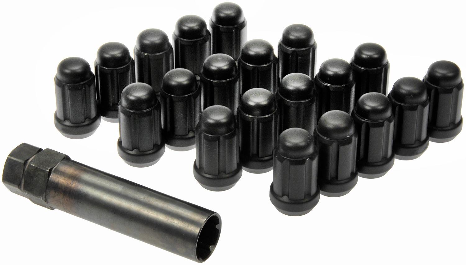 Dorman Lug Nuts, Steel, Matte Black Chrome, Conical Seat, Spline Drive, 12mm
