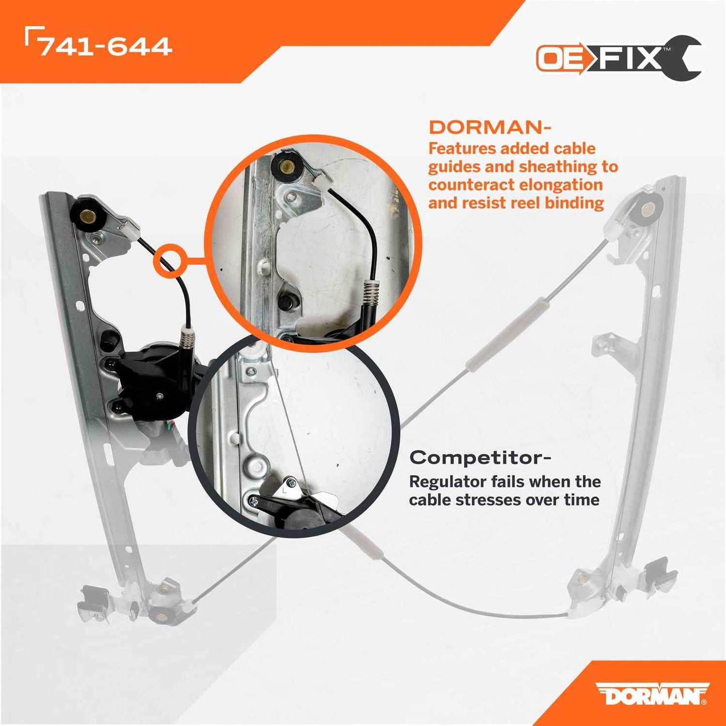 Dorman OE Solutions Power Window Regulator And Motor Assembly with Cable Guides for 2002-06 Cadillac, 2007-99 Chevrolet, 2007-99 GMC 741-644