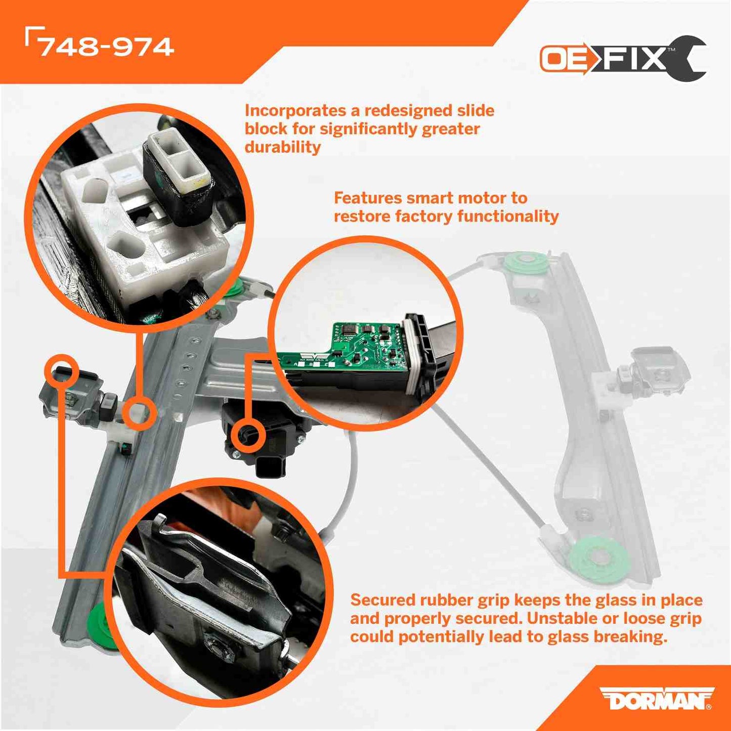 Dorman - OE Solutions Power Window Regulator & Motor Assembly with Redesigned Slide Block for 2015-2016 Chevrolet Cruze 748-974