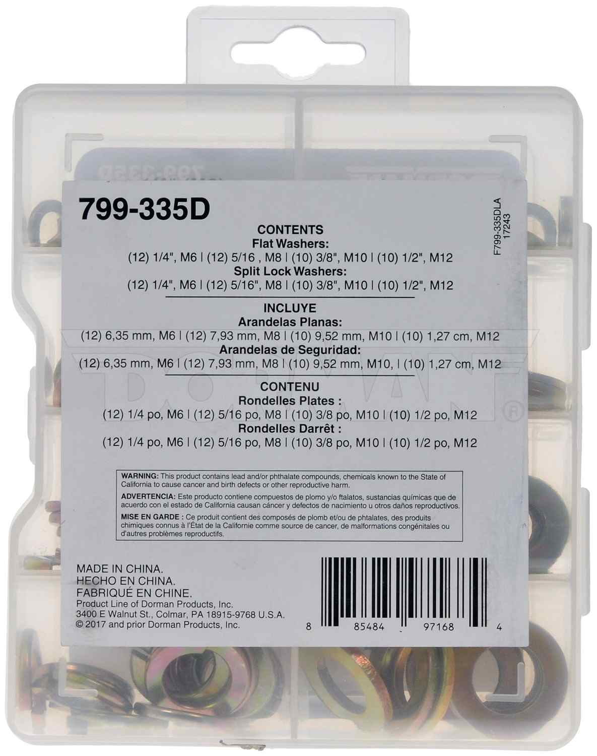 Dorman Washer Value Pack Grade 8 Class 10.9 88 Pieces 799-335D