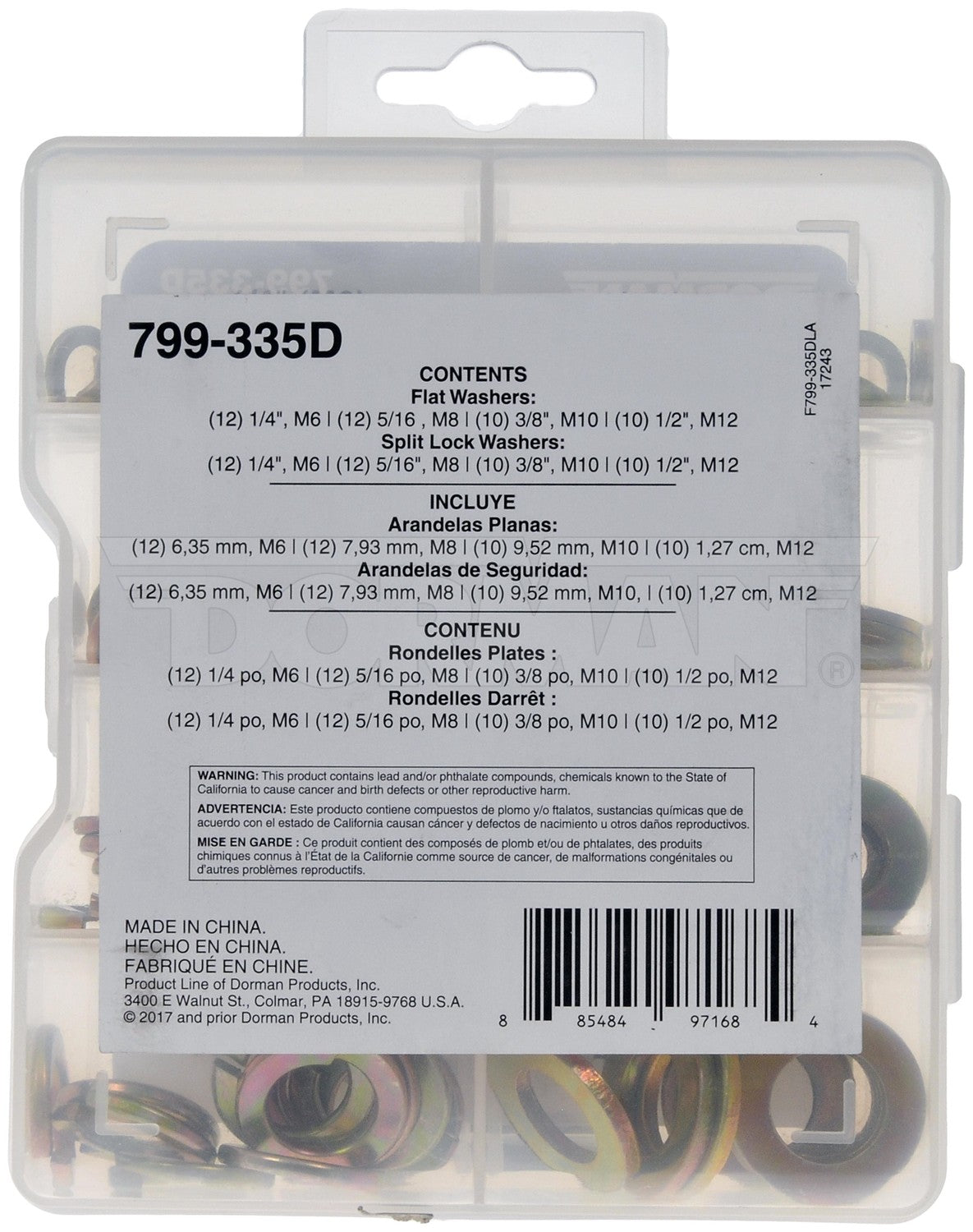 Dorman Washer Value Pack Grade 8 Class 10.9 88 Pieces 799-335D