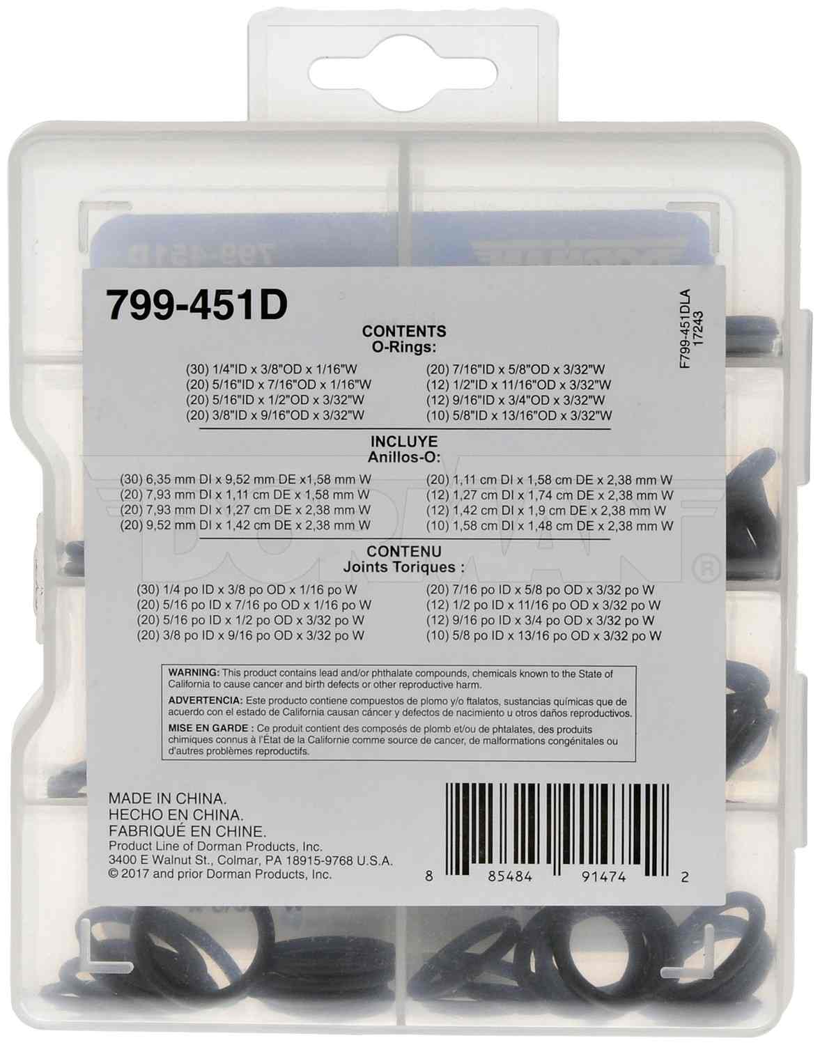 Dorman O-Ring Assortment 144 Pieces with Trustworthy Quality for 799-451D