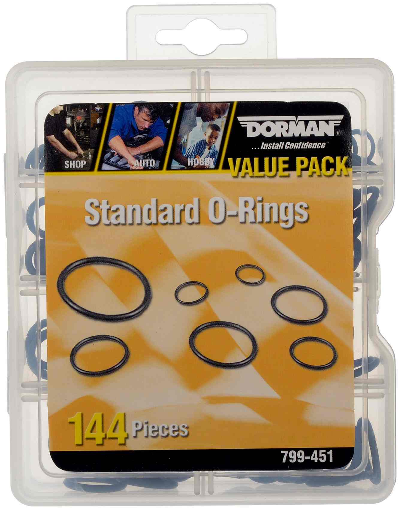 Dorman O-Ring Assortment, SAE Sizes, Black Rubber, 144-Piece, Kit