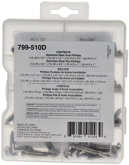Dorman Trim Screw Assortment 79 Pieces Stainless Steel 799-510D