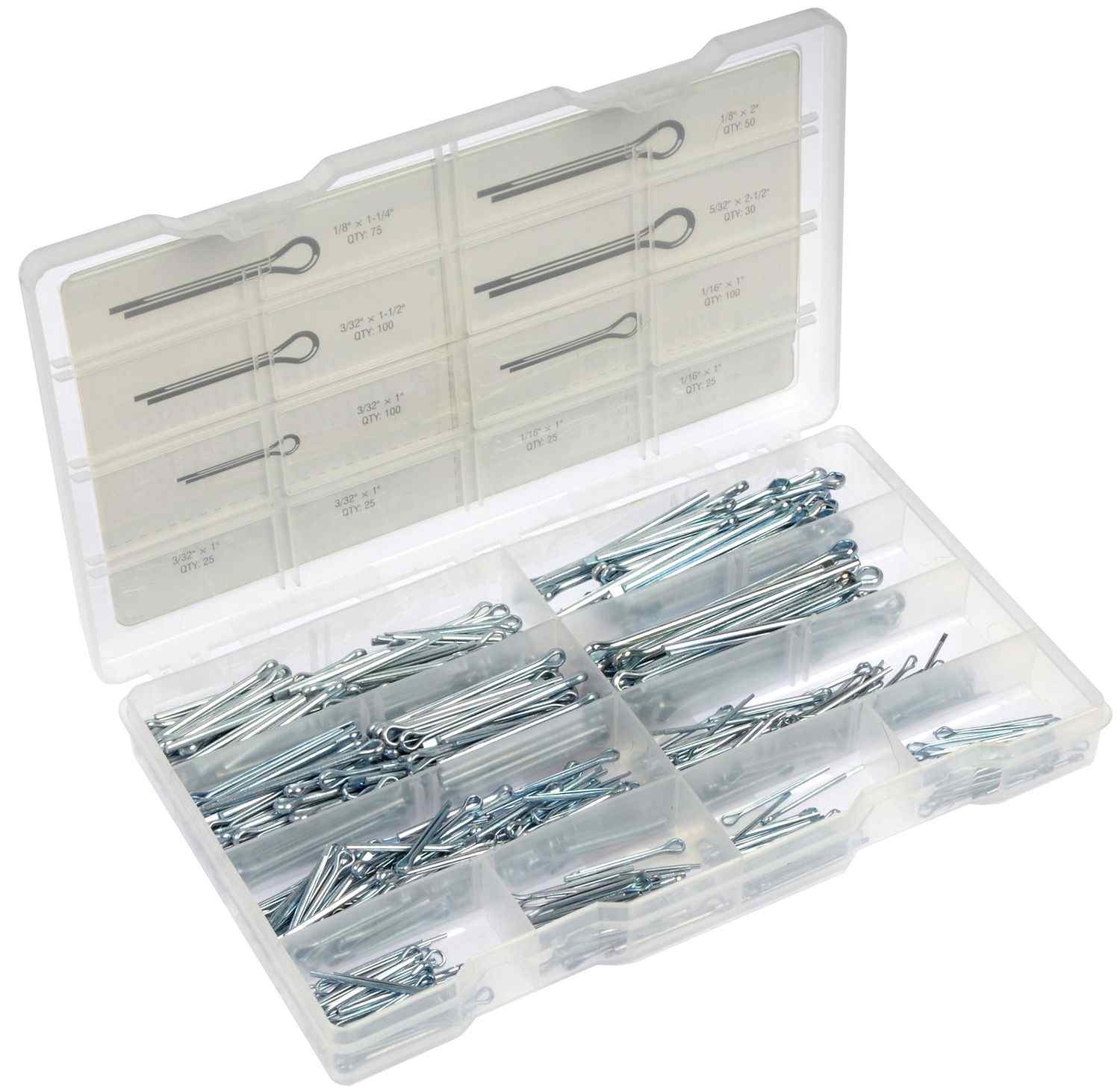 Dorman Cotter Pins, Assortment Value Pack, Steel, Zinc Plated, Plastic Case,