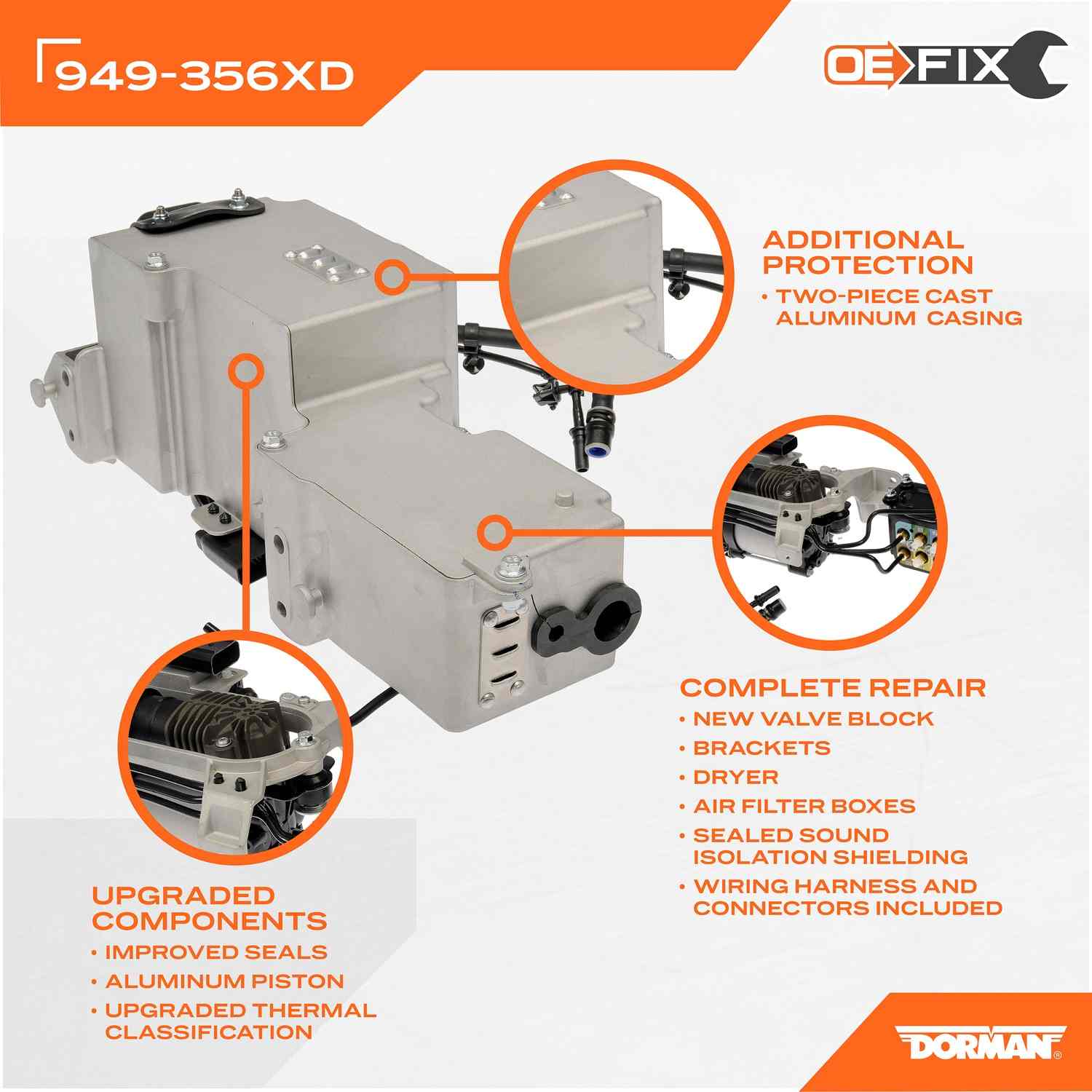 Dorman - OE Solutions AIR SUSPENSION COMPRESSOR WITH CASE 949-356XD