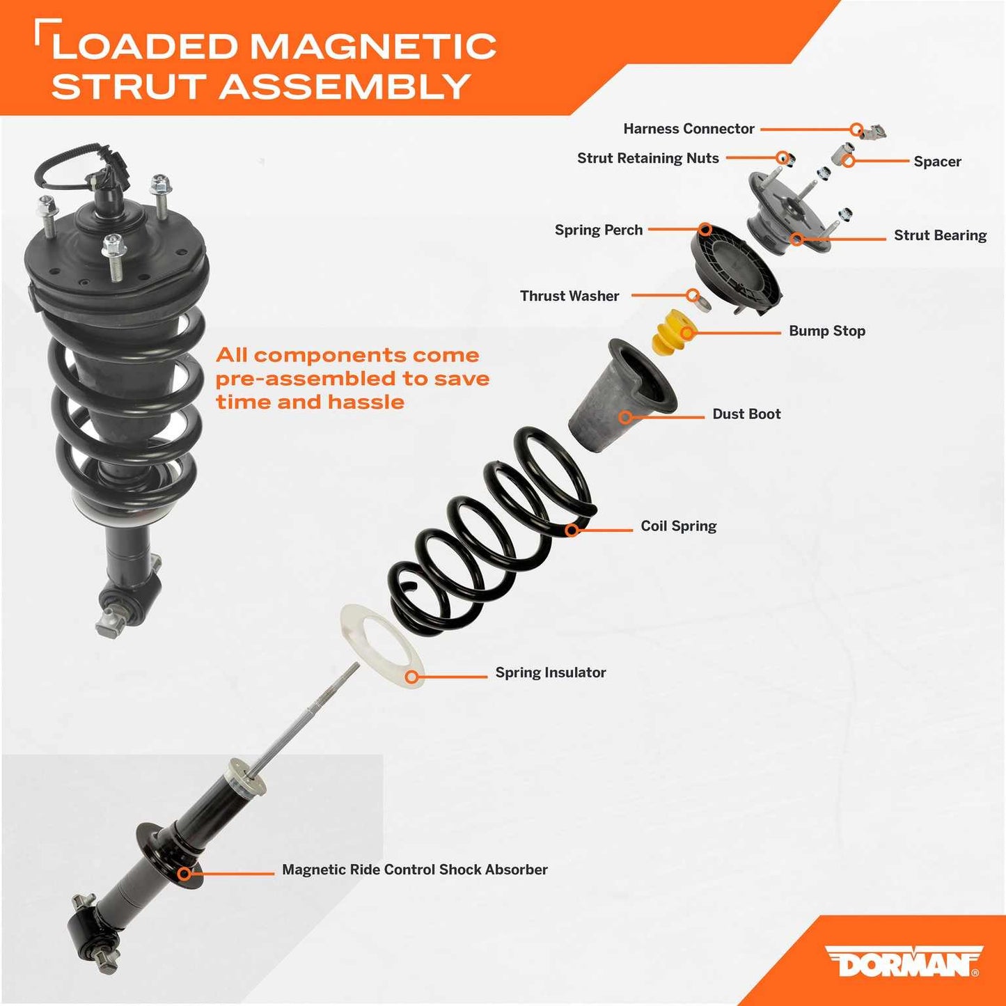 Dorman Suspension Strut and Coil Spring Assembly with Loaded Magnetic Technology for 2007-2014 Cadillac Chevrolet GMC 949-650