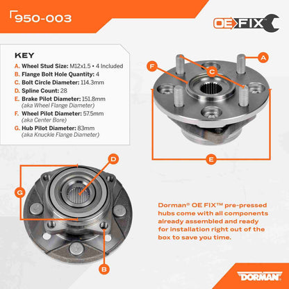 Dorman - OE Solutions Wheel Bearing and Hub Assembly Pre-Pressed Hub Assembly for 1997 Acura CL 1997-90 Honda Accord 950-003