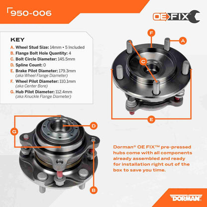 Dorman - OE Solutions Wheel Bearing and Hub Assembly Pre-Pressed Hub Assembly for 2022-08 Toyota Sequoia 2021-07 Toyota Tundra 950-006