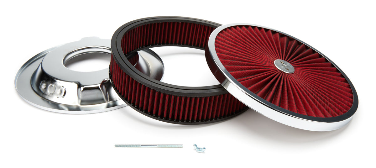 Racing Power Co-Packaged 14in X 3in Super Flow Air Cleaner Chrome/Red Air Cleaners, Filters, Intakes and Components Air Cleaner Assemblies and Air Intake Kits main image