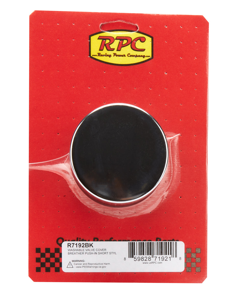 Racing Power Co-Packaged Valve Cover Breather Push In Short Black Each Engine Covers, Pans and Dress-Up Components Valve Cover Breathers and Components main image