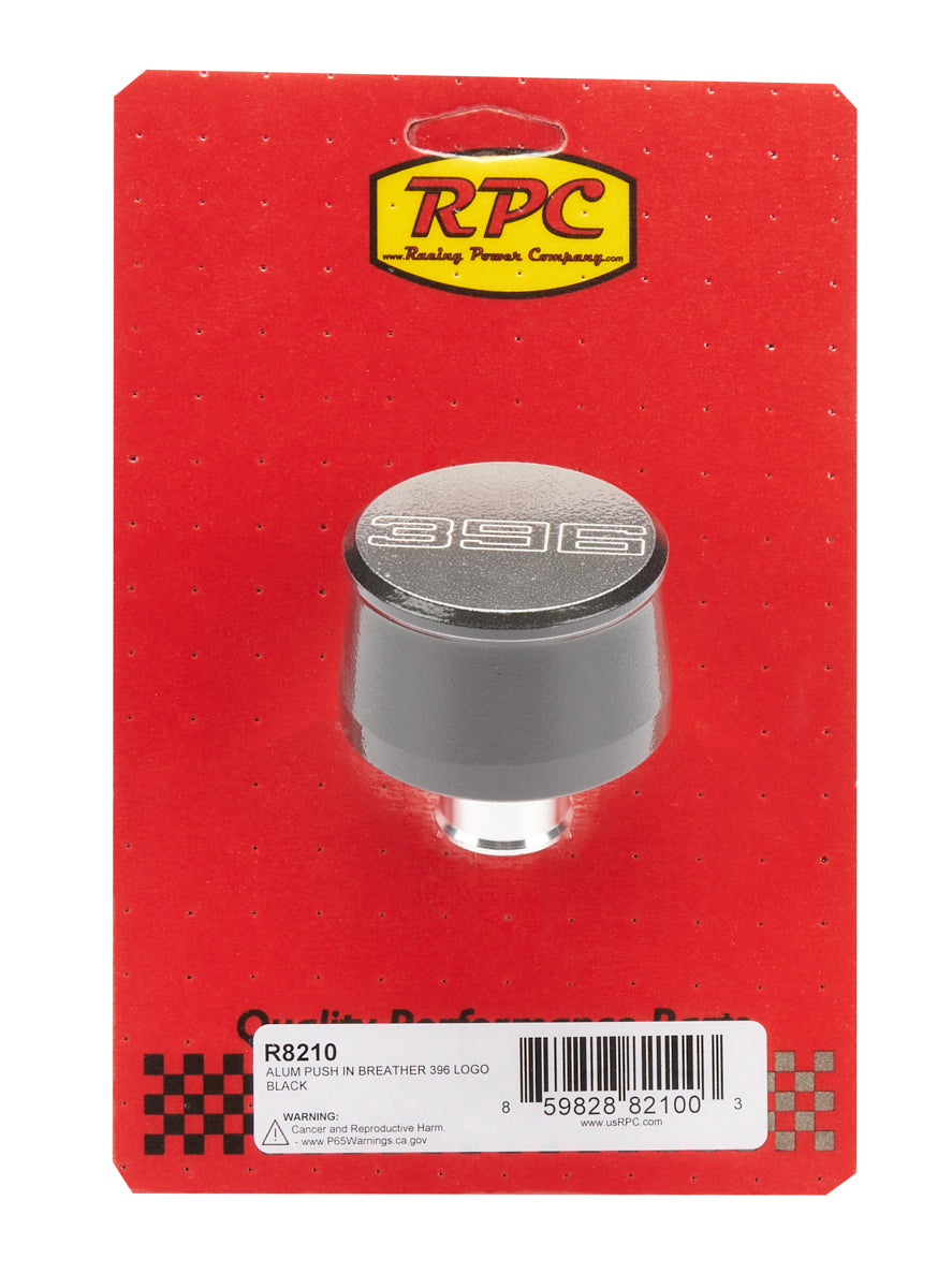 Racing Power Co-Packaged Valve Cover Breather 396 Logo Black Each Engine Covers, Pans and Dress-Up Components Valve Cover Breathers and Components main image